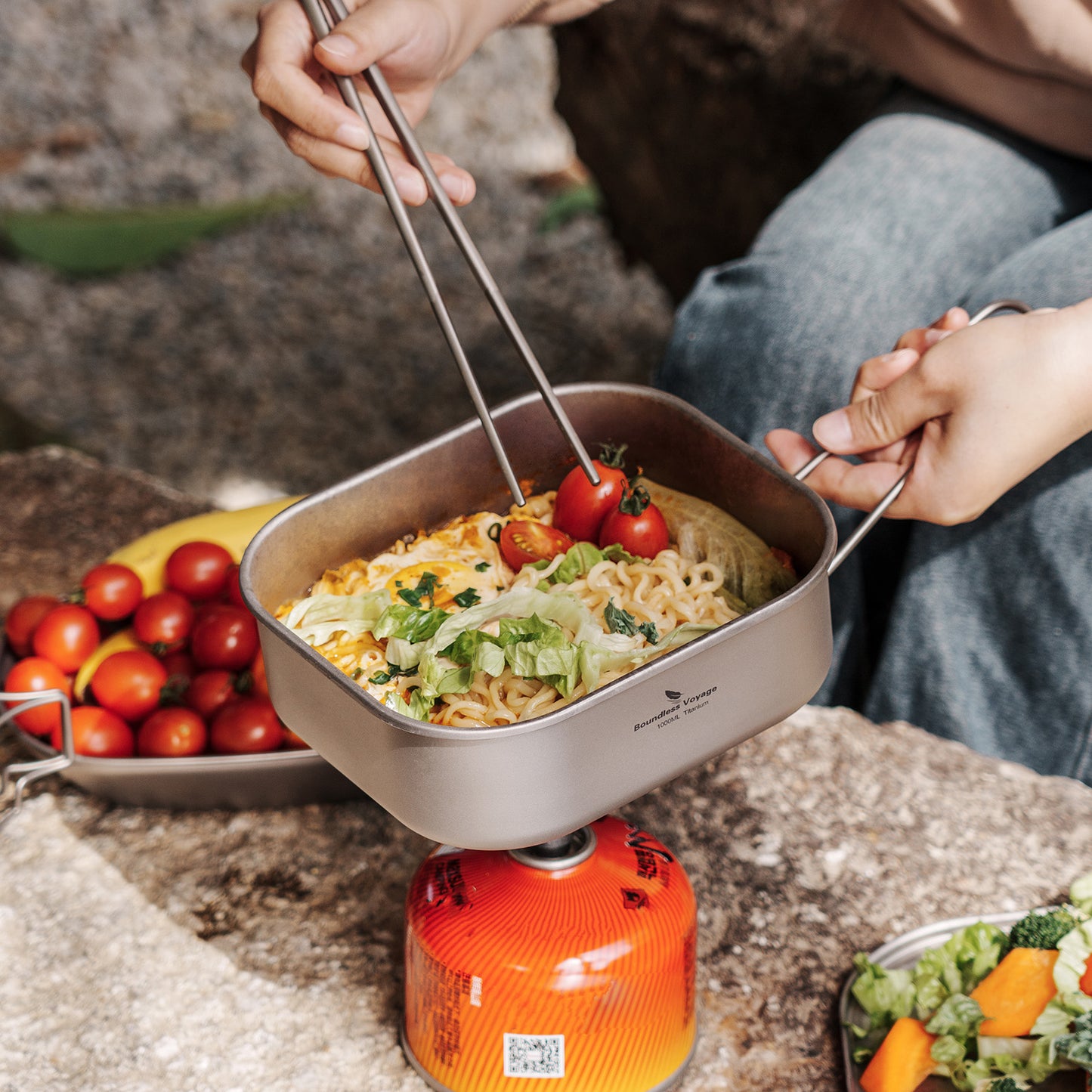 Boundless Voyage Outdoor Titanium Military Mess Tin with Lid & Folding Handle – 1000ml | Ultralight Camping Bushcraft Cookware, Lunch Box, Bowl & Pan