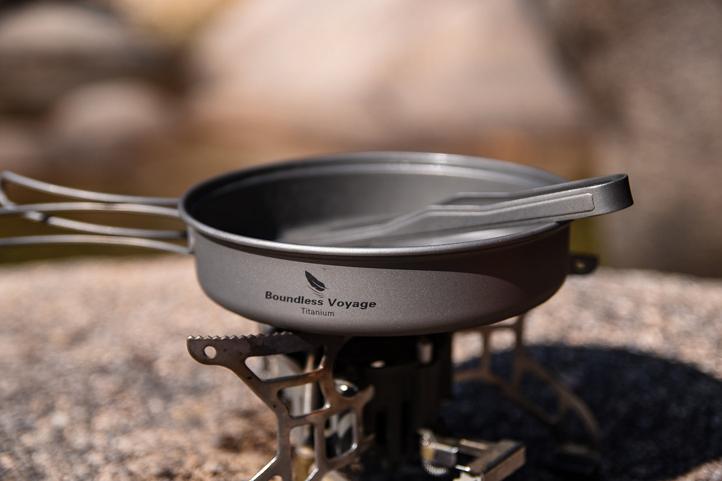 Boundless Voyage TA1 Titanium Pot & Pan Set 500ml + 1000ml with Lid – Ultralight Camping Cookware with Folding Handles for Hiking, Picnic & Outdoor Cooking