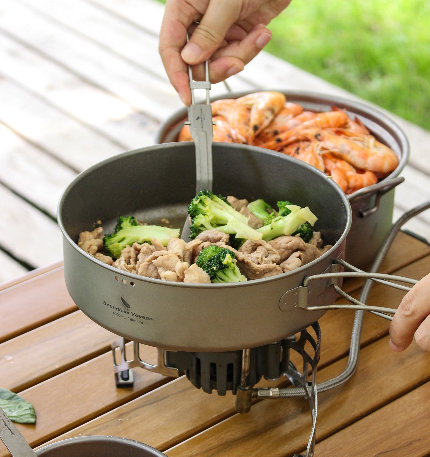 Boundless Voyage Titanium 1.8L Pot & 1000ml Frying Pan Set – Ultralight Steamer & Cookware for Camping, Hiking & Outdoor Cooking