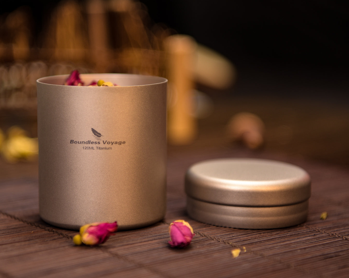 Boundless Voyage 130ml Titanium Tea Storage Canister – Ultralight Travel Tea Tin for Loose Leaf & Herbs