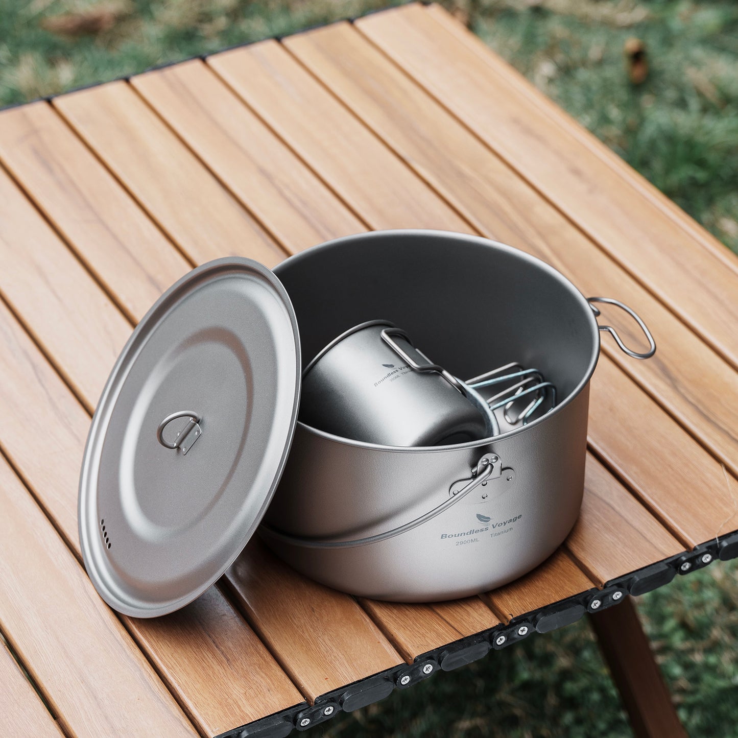 Boundless Voyage 2900ml TA1 Titanium Hanging Pot – Ultralight Large-Capacity Cooking Pot for Camping, Backpacking & Outdoor Bushcraft