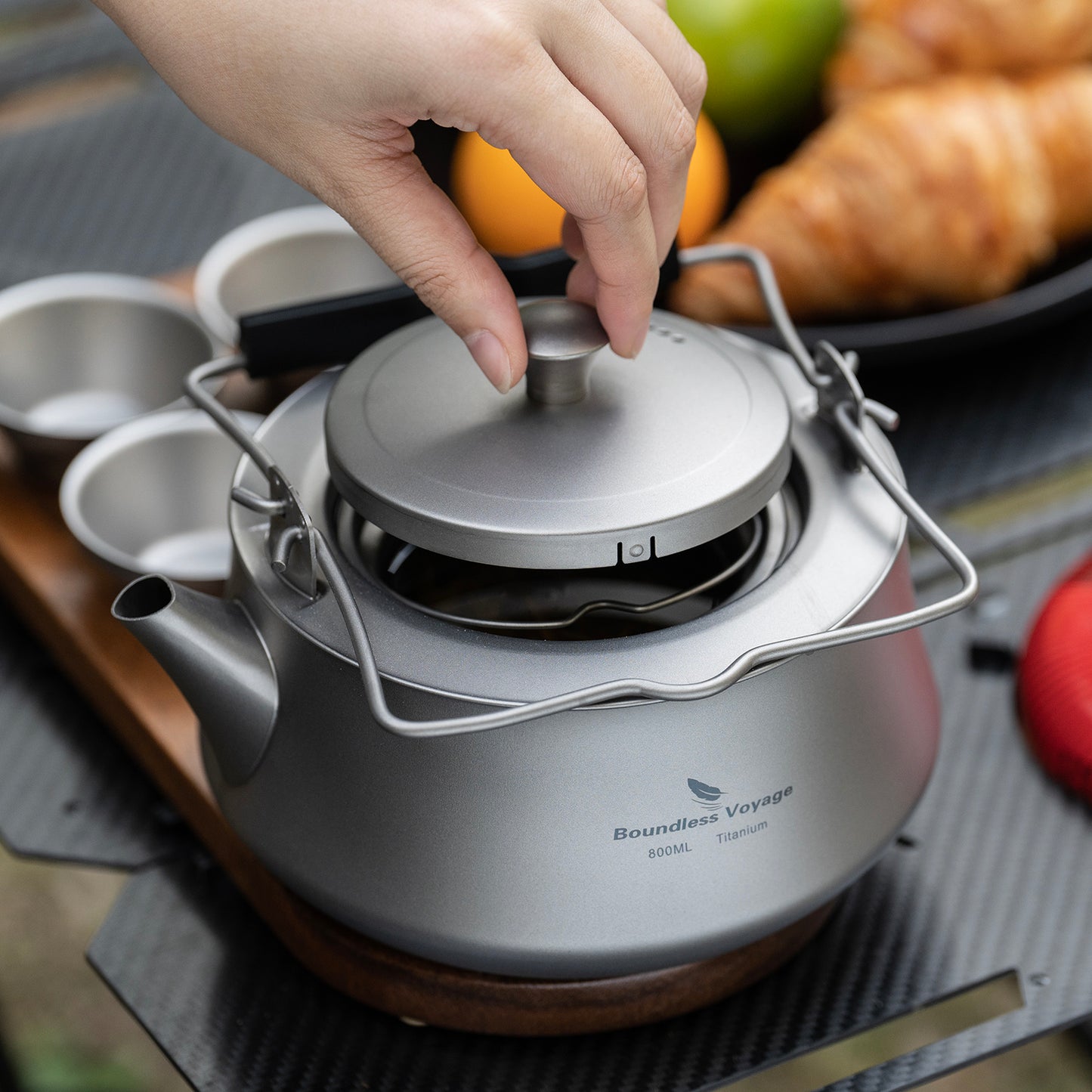 Boundless Voyage 800ML Titanium Kettle with Filter & Folding Handle Ultralight Teapot Outdoor Camping Water Jug for Loose Tea Ti3093D