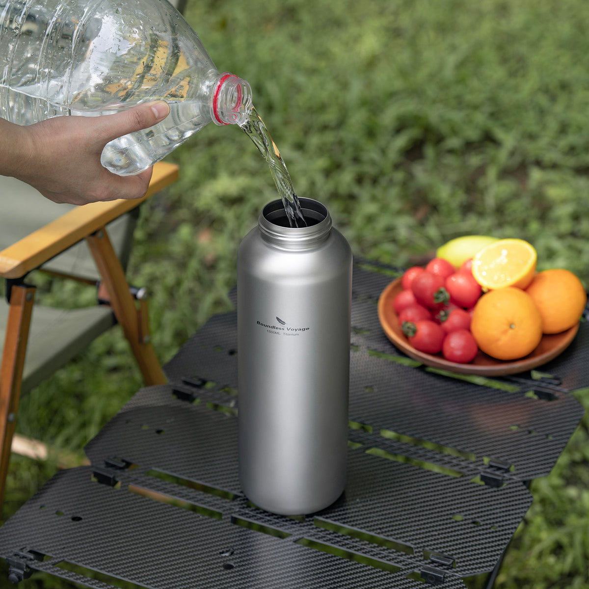 Boundless Voyage 1500ml Titanium Water Bottle – Lightweight Leak-Proof 1.5L Bottle with 2 Lids for Camping, Hiking, Travel & Gym