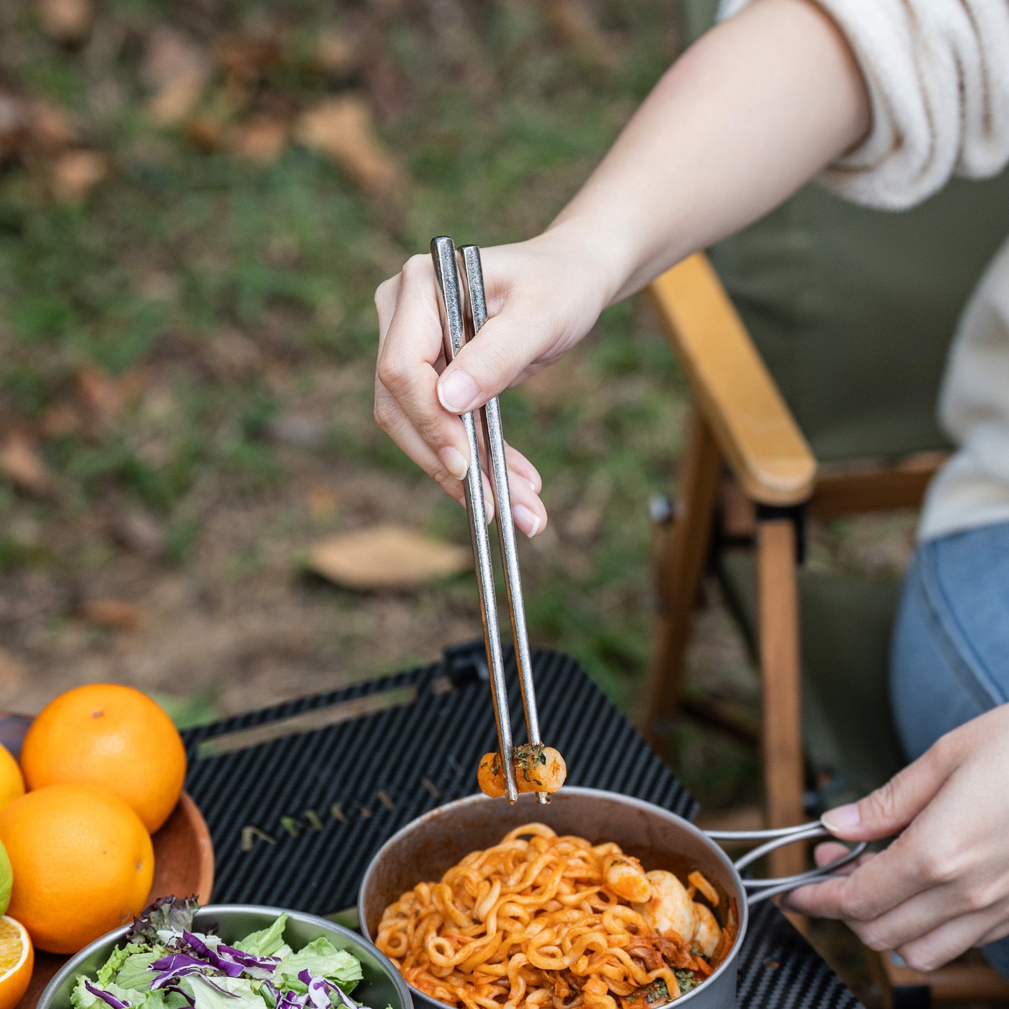 Boundless Voyage Titanium Chopsticks & 2-in-1 Spork Set Camping Cutlery Lightweight Travel Utensils Portable Outdoor Hiking Backpacking Faltware, Dishwasher Safe, No Coating with Storage Bag