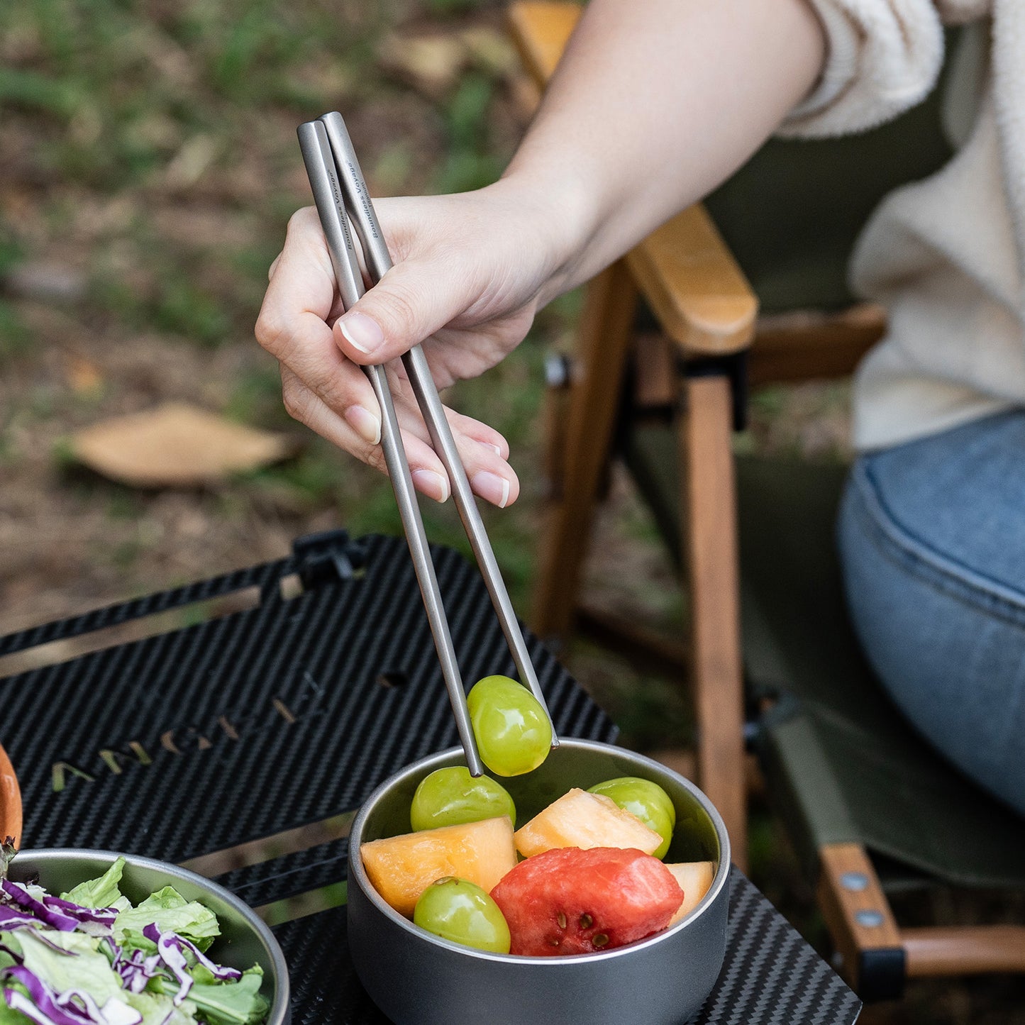 Boundless Voyage Titanium Chopsticks & 2-in-1 Spork Set Camping Cutlery Lightweight Travel Utensils Portable Outdoor Hiking Backpacking Faltware, Dishwasher Safe, No Coating with Storage Bag