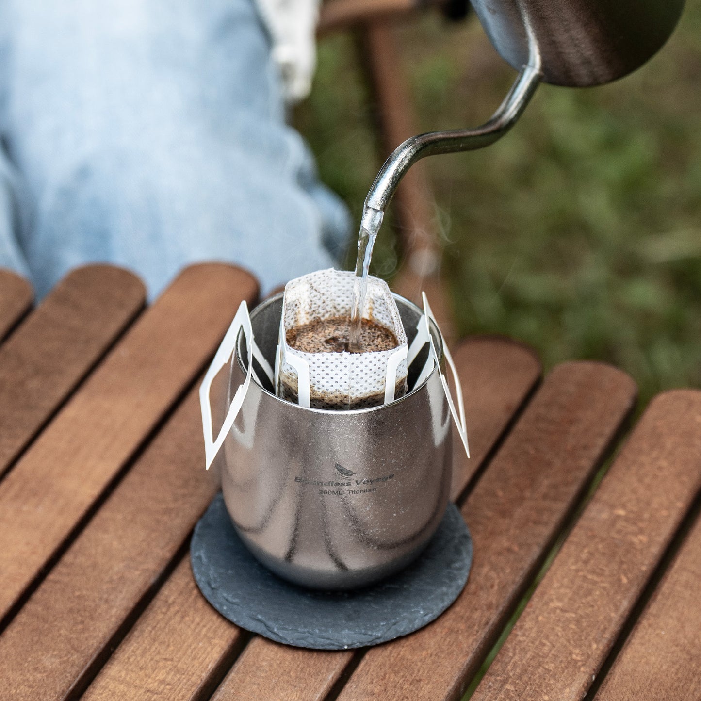 Boundless Voyage Titanium Double-Wall Cup – Ultralight TA1 Camping Coffee Mug for Travel, Hiking & Outdoor Use