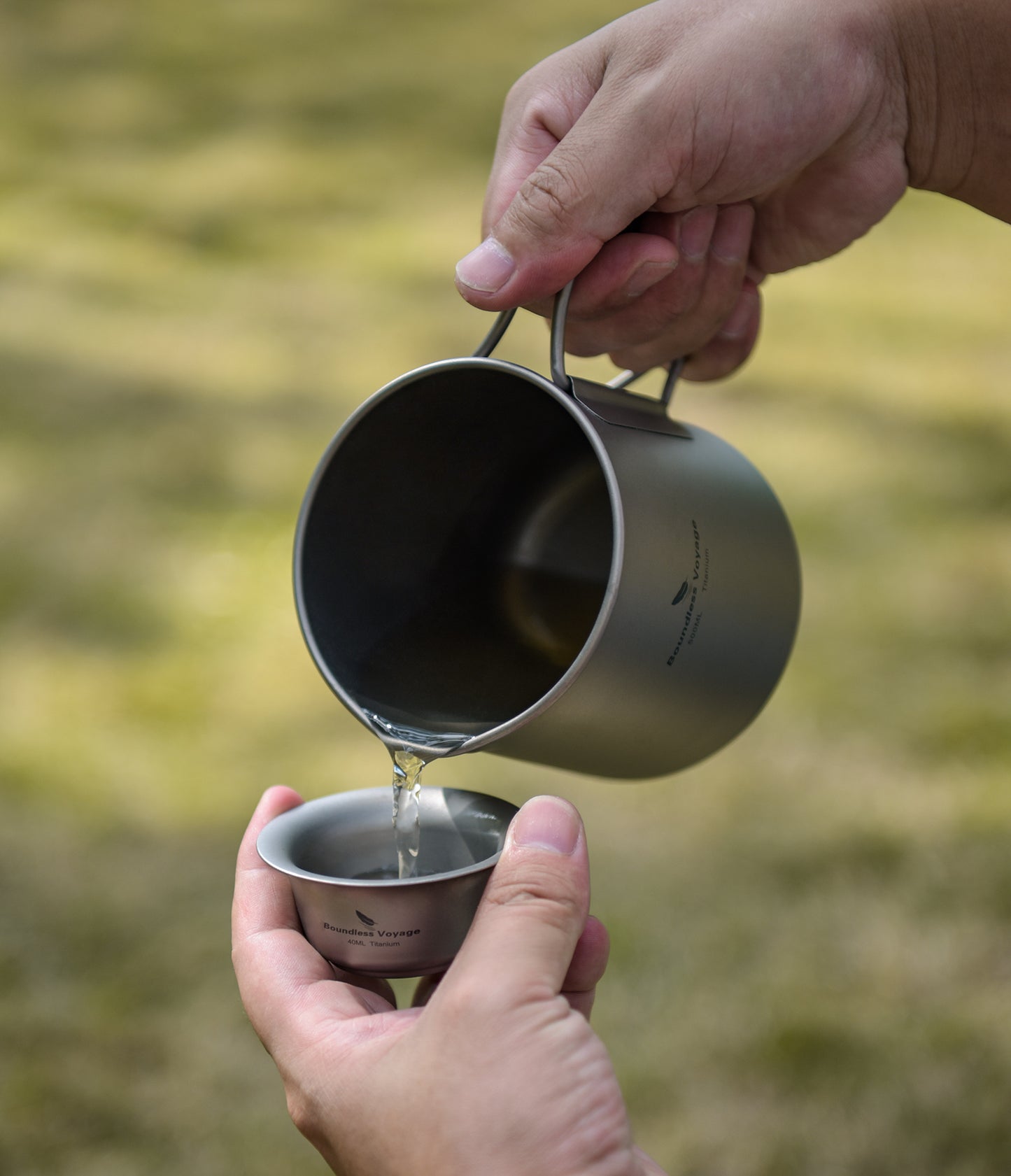 Boundless Voyage 500ml Titanium Pot with Lid & Filter – Ultralight Camping Mug with Foldable Handles for Hiking & Backpacking