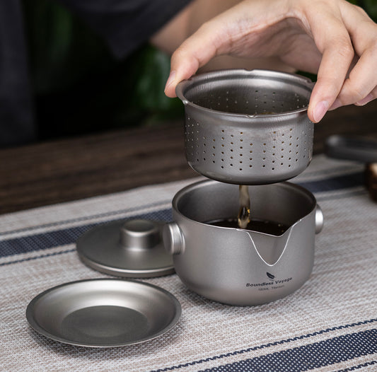 Boundless Voyage Titanium Double-Layer Tea Maker with Lid Filter Ultralight Teapot with Double-Walled Anti-scalding Coffee Cup Mug