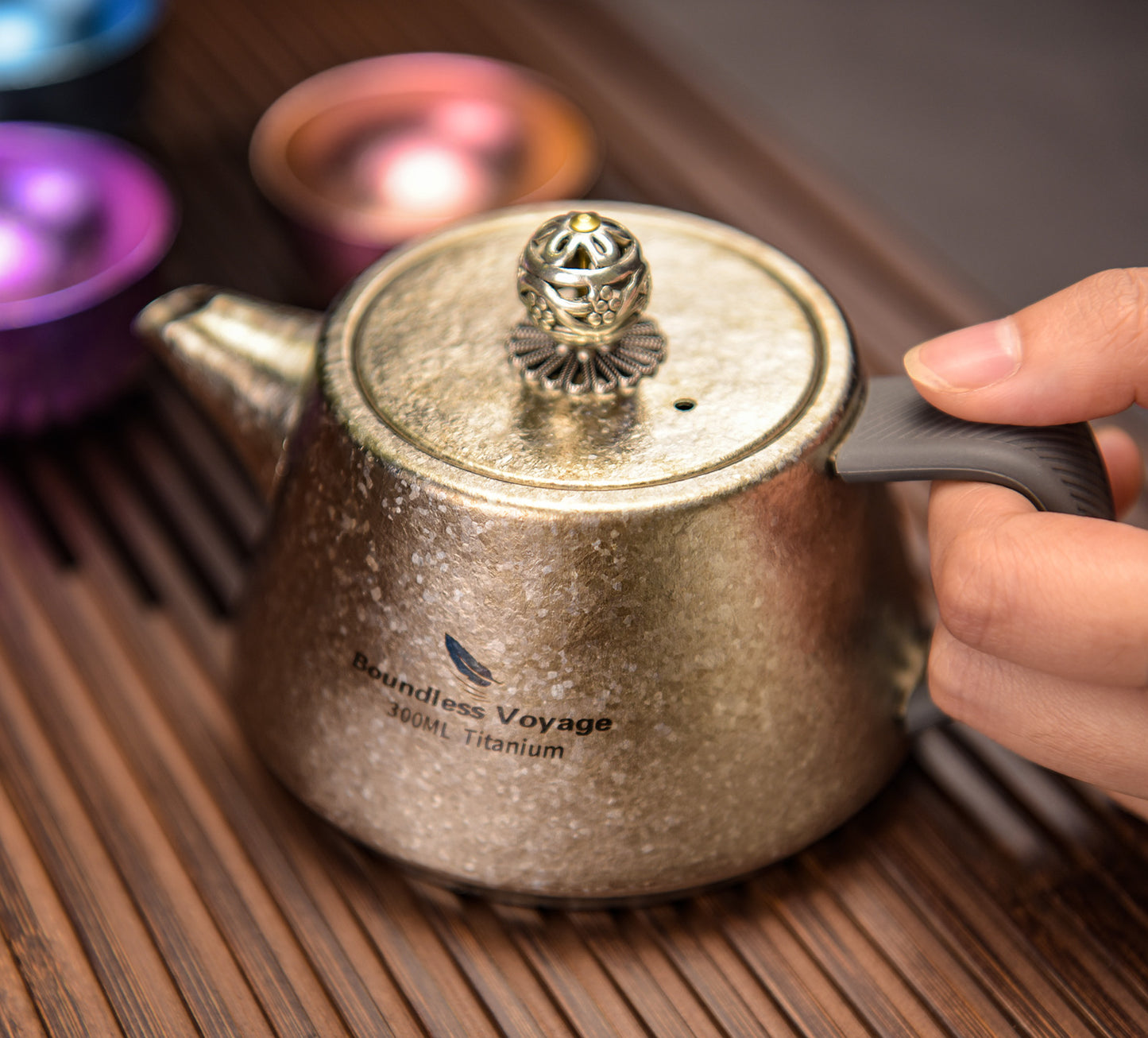Boundless Voyage 300ml Ultralight Titanium Teapot | 114g Portable Side-Handle Tea Kettle with Filter Mesh | Camping, Hiking & Daily Use
