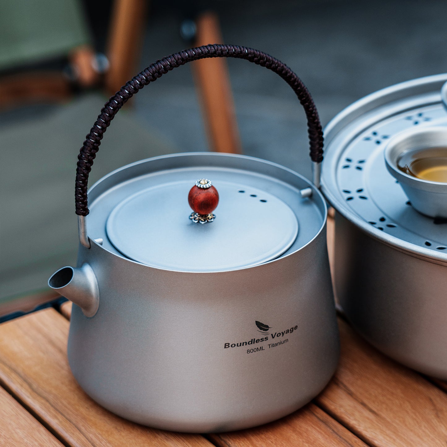 Boundless Voyage 800ml Titanium Camping Kettle with Filter – Ultralight TA1 Teapot & Coffee Pot with Folding Handle for Hiking, Backpacking & Outdoor Brewing