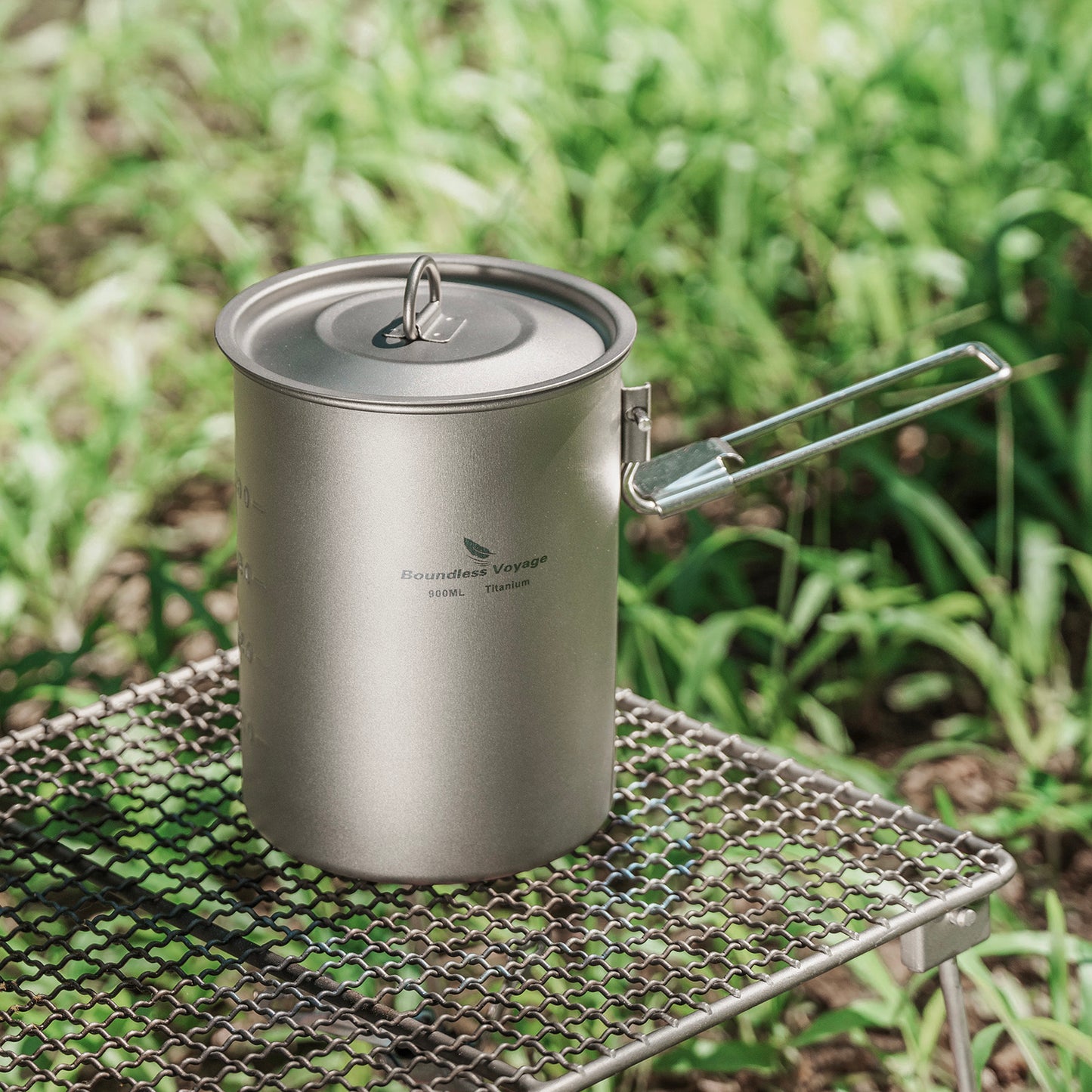 Boundless Voyage Outdoor Camping Titanium Pot Bowl Cup with Lid Folding Handle Hiking Picnic Water Rice Food 900ml