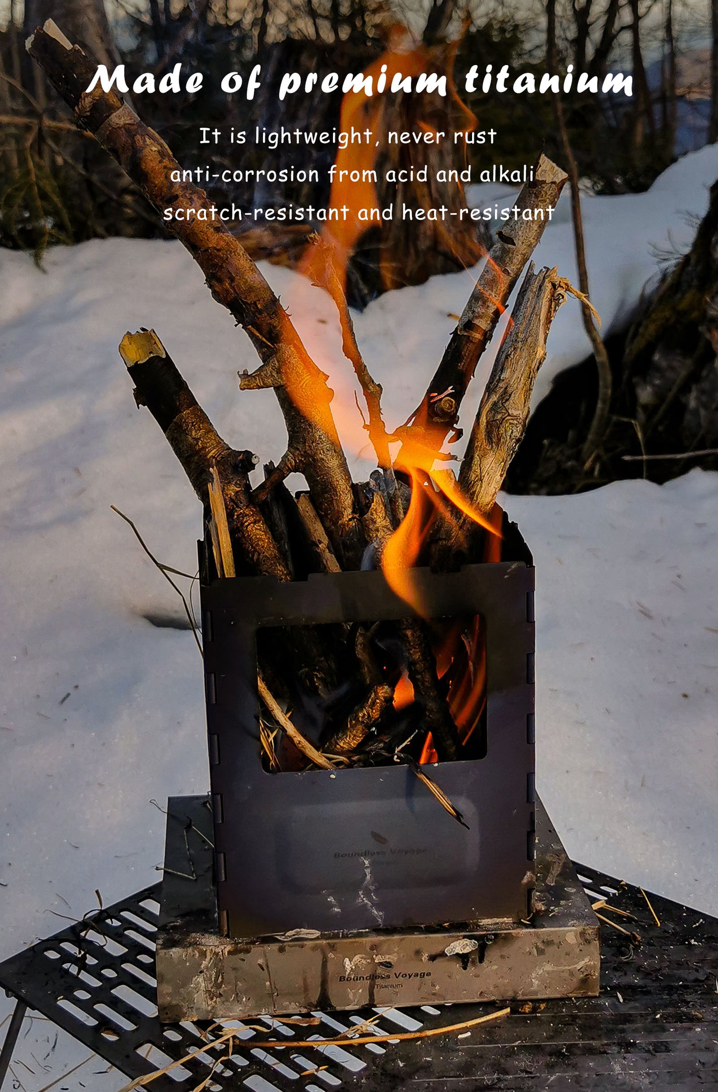 Boundless Voyage Titanium Folding Wood Stove – Ultralight Camping Charcoal Burner with Pot Stand