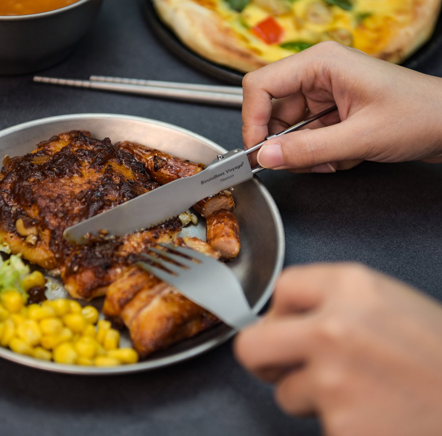 Boundless Voyage Titanium Folding Cutlery Set (Spoon + Fork + Knife) – Ultralight, Compact & Durable Tableware for Camping, Hiking & Everyday Use