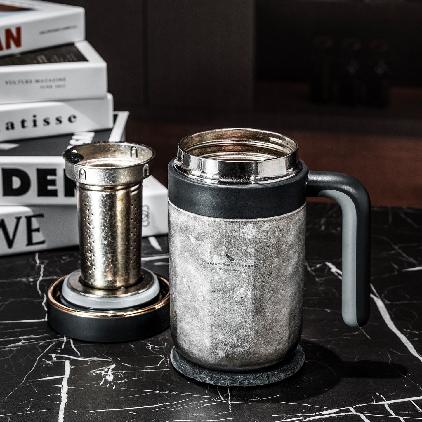 Boundless Voyage 700ml Titanium Double-Walled Cup Insulated Water Cup with Lid & Filter Portable Reusable Travel Coffee Mug for Hot and Cold Beverages