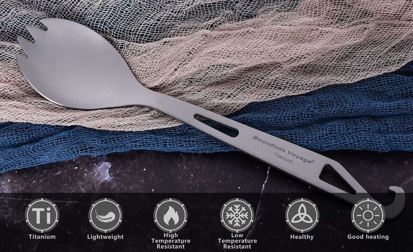Boundless Voyage Titanium Spork with Bottle Opener – Ultralight Camping Cutlery for Hiking, Backpacking & Travel