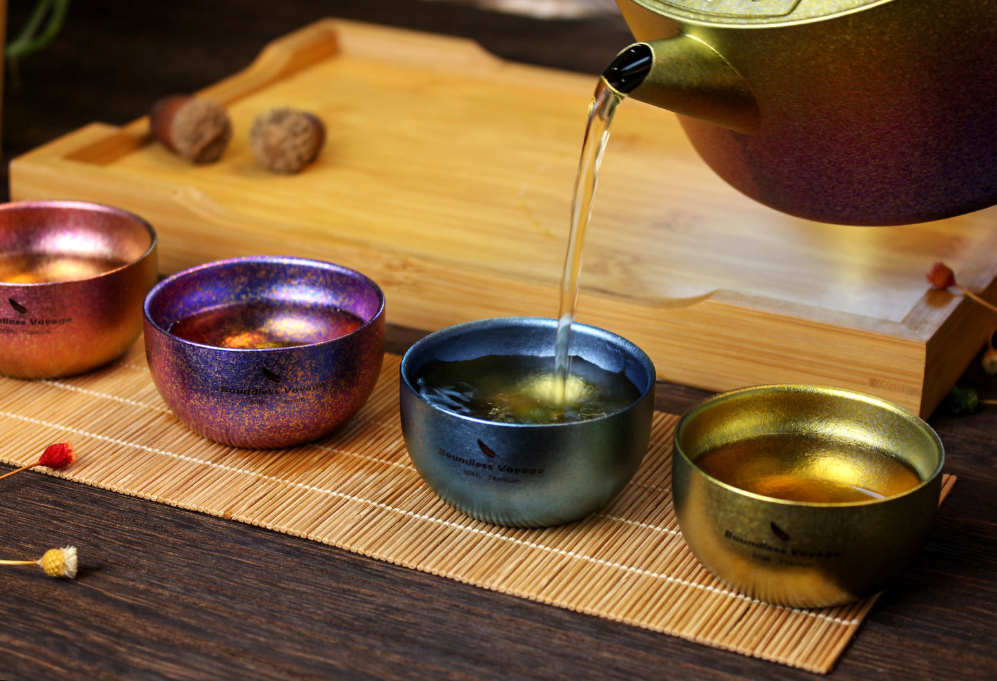 Boundless Voyage Titanium Double Layer Golden Cup Anti-scalding Colorful Teacup Wide Mouth Wine Tea Mug Drinkware
