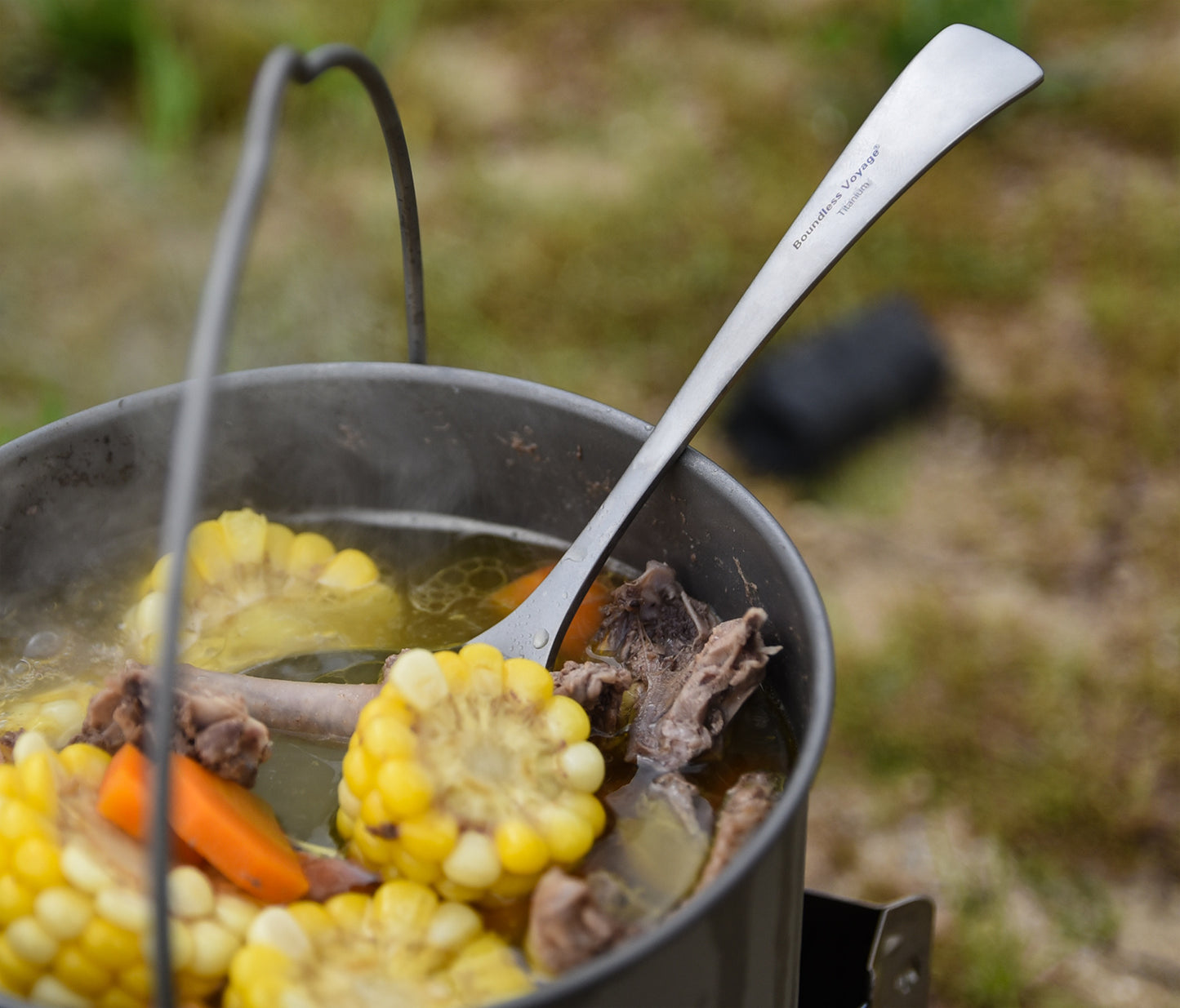 Boundless Voyage Titanium Soup Spoon – Long Handle Deep Bowl Ladle for Soup, Stew, Sauce & Cooking