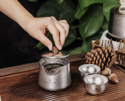 Boundless Voyage Titanium Double-Layer Tea Maker Cups Set Outdoor Camping Portable Tea Pot Tea Mug