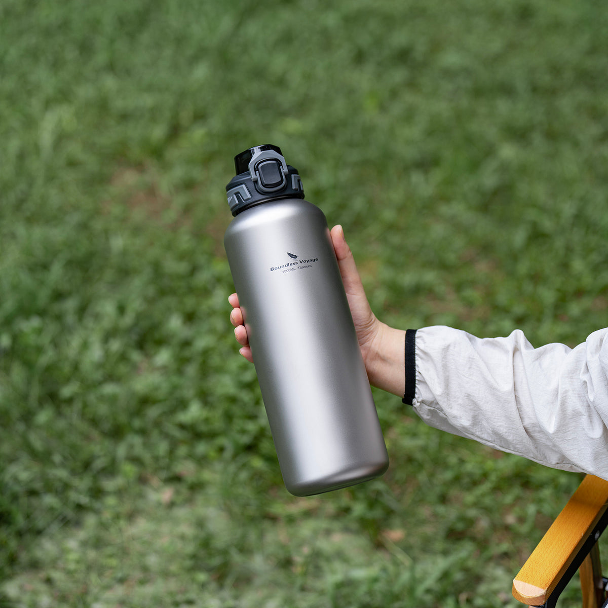 Boundless Voyage 1500ml Titanium Water Bottle – Lightweight Leak-Proof 1.5L Bottle with 2 Lids for Camping, Hiking, Travel & Gym