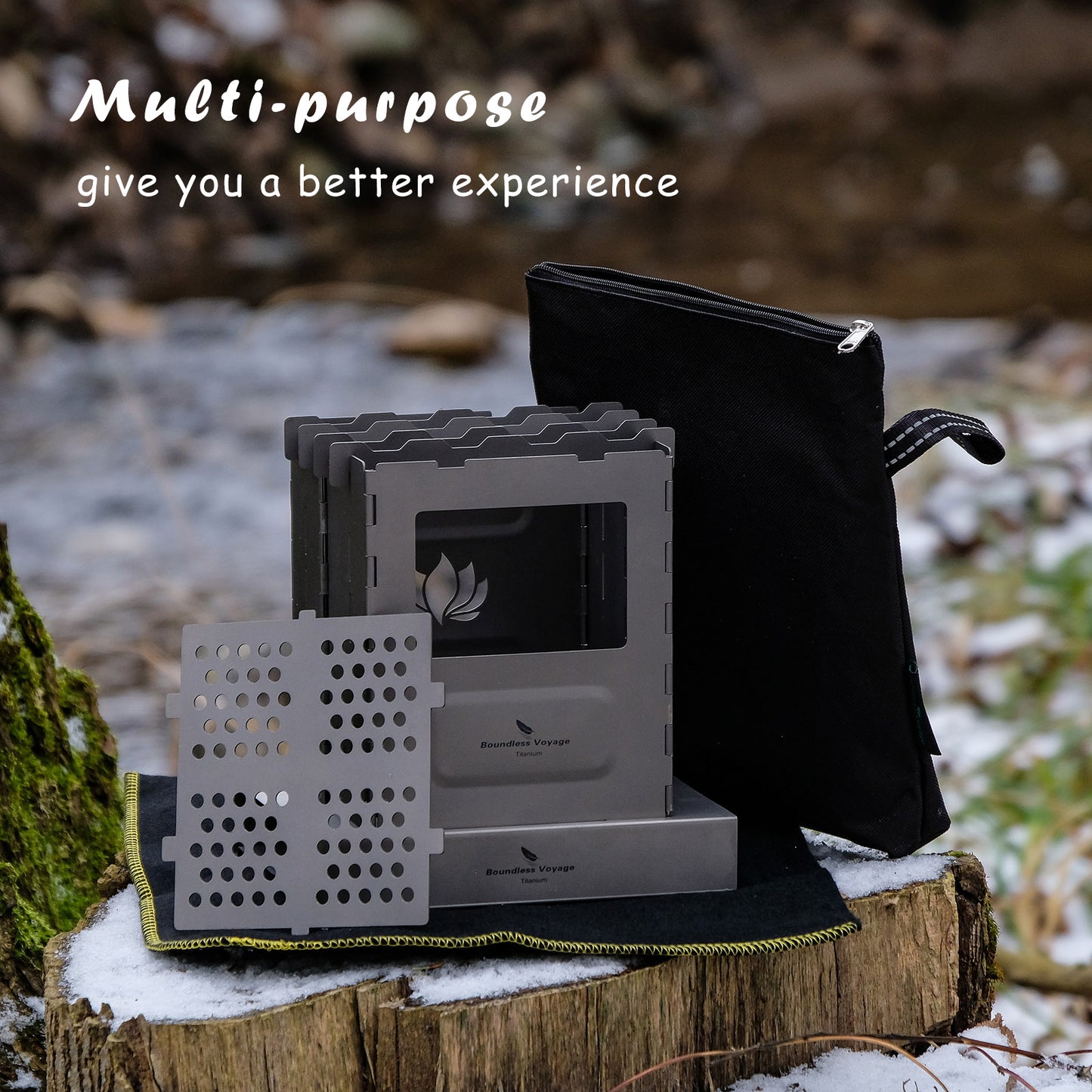 Boundless Voyage Titanium Folding Wood Stove – Ultralight Camping Charcoal Burner with Pot Stand