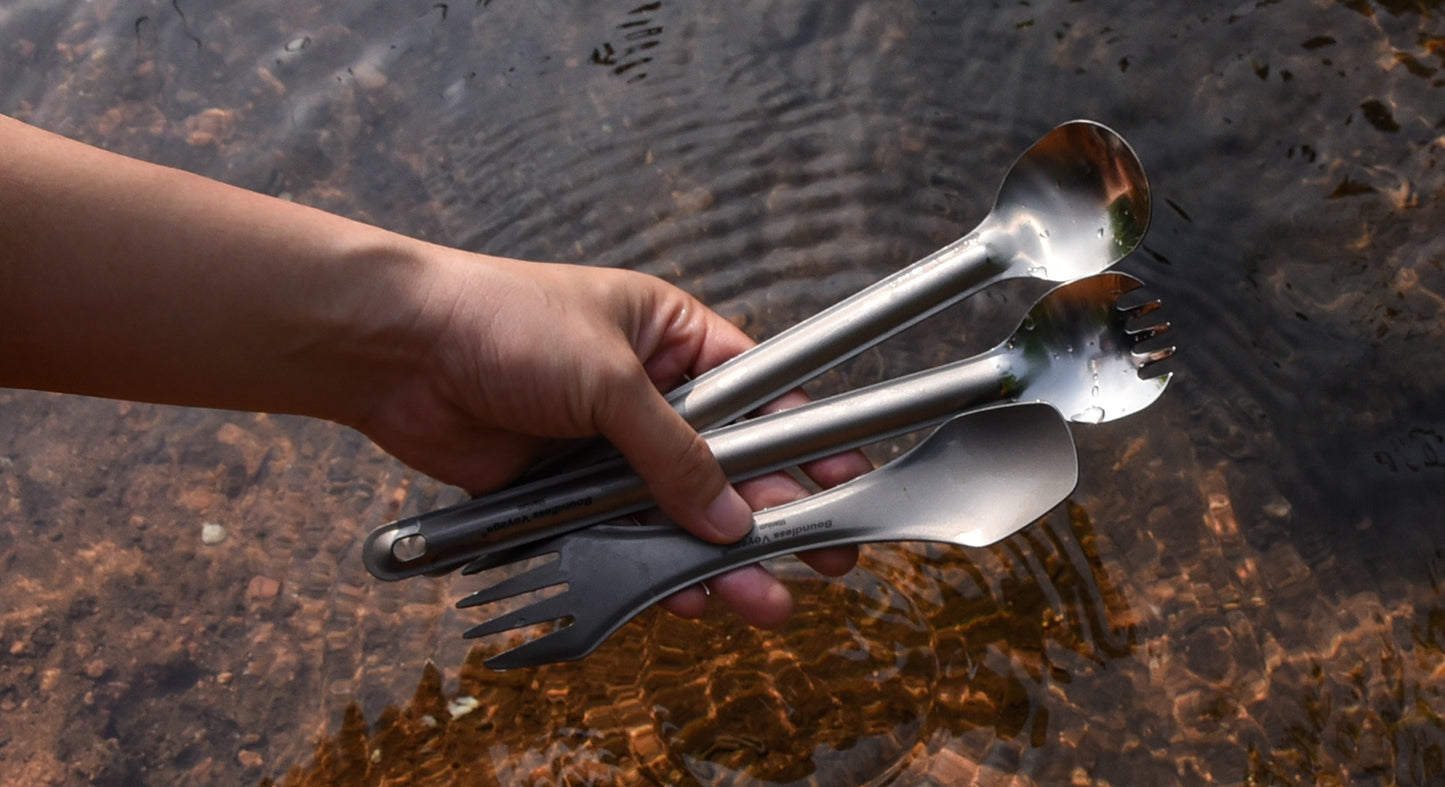 Boundless Voyage Titanium Long Handle Spoon Spork with Hook Outdoor Camping Ultralight  Straight Handle Polished Cutlery Tableware