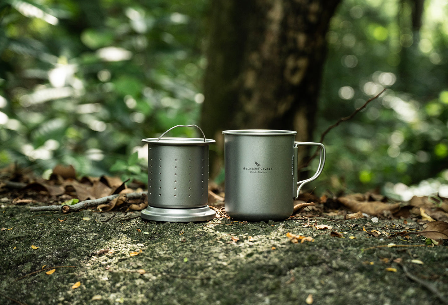 Boundless Voyage 450ml Titanium Cup with Filter Folding Handles Outdoor Camping Ti Tea Coffee Mug 15.2 fl oz Portable Lightweight Tea Maker Can Be Heated