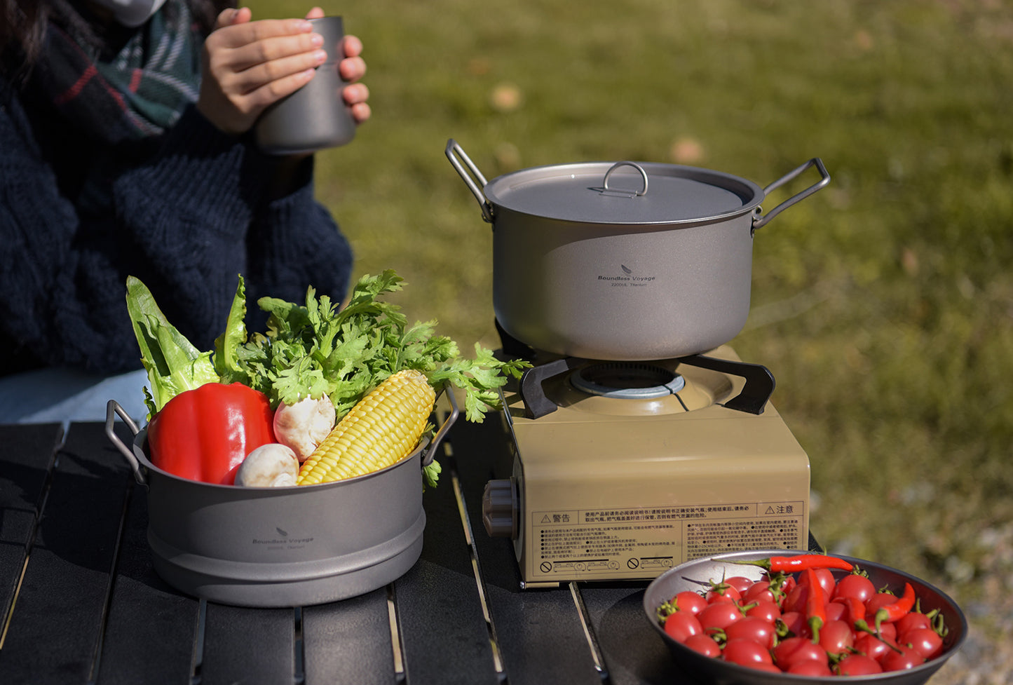 Boundless Voyage Titanium Pot with Steamer 2.2L +1.8L – Ultralight Multifunctional Camping Cookware with Steamer & Lid, TA1 Titanium Outdoor Cooking Kit for Camping, Hiking & Travel