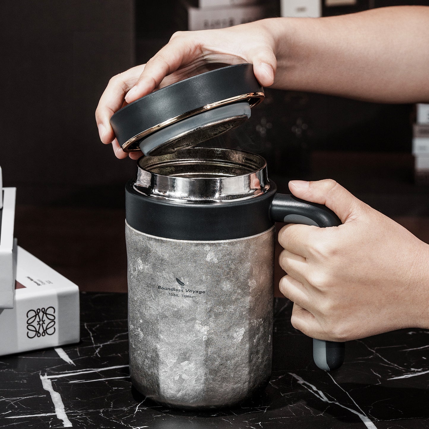 Boundless Voyage 700ml Titanium Double-Walled Cup Insulated Water Cup with Lid & Filter Portable Reusable Travel Coffee Mug for Hot and Cold Beverages