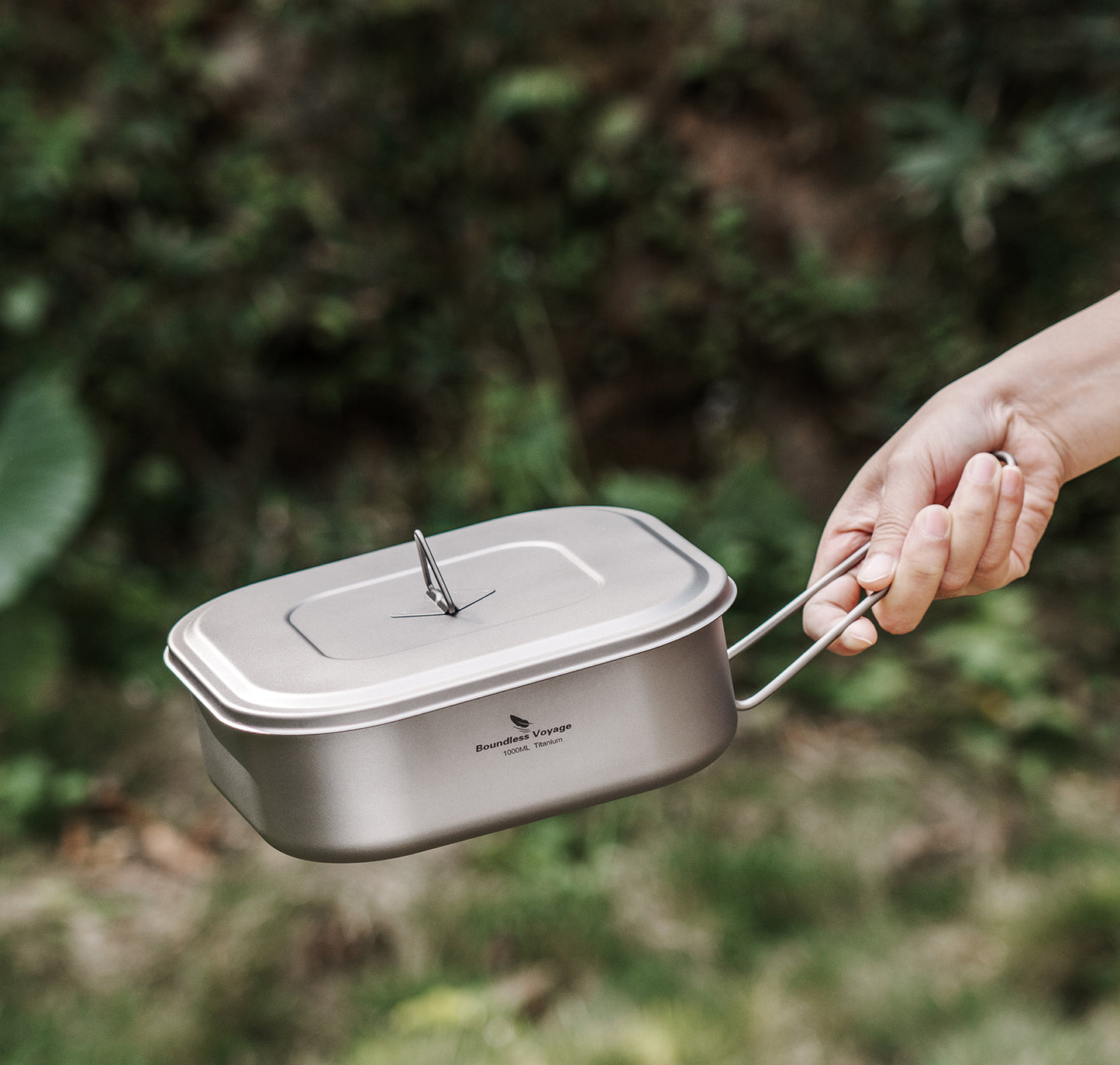Boundless Voyage Outdoor Titanium Military Mess Tin with Lid & Folding Handle – 1000ml | Ultralight Camping Bushcraft Cookware, Lunch Box, Bowl & Pan