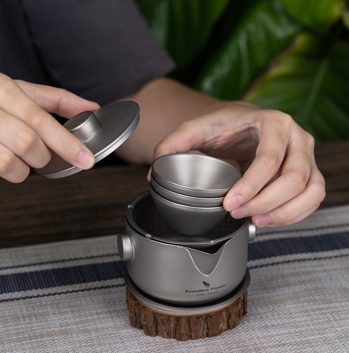 Boundless Voyage Titanium Double-Layer Tea Maker with Lid Filter Ultralight Teapot with Double-Walled Anti-scalding Coffee Cup Mug
