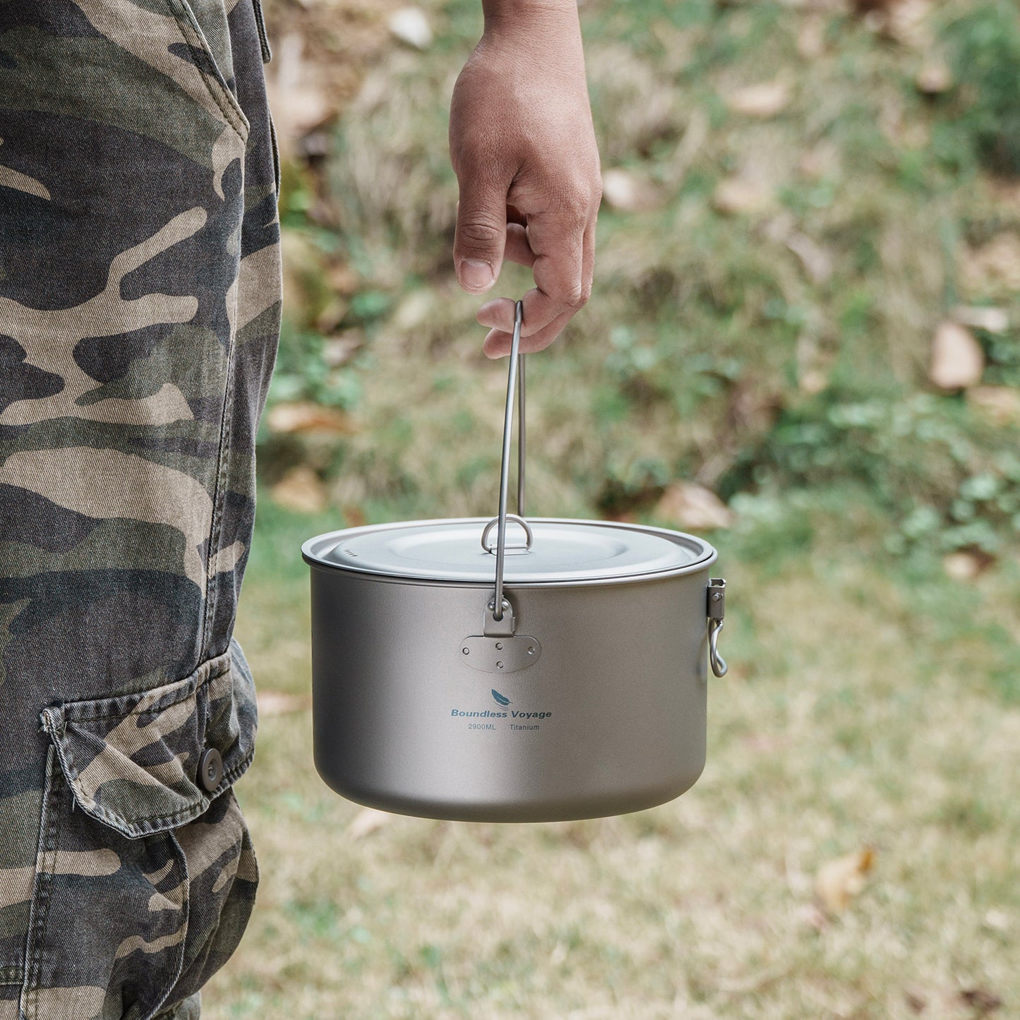 Boundless Voyage 2900ml TA1 Titanium Hanging Pot – Ultralight Large-Capacity Cooking Pot for Camping, Backpacking & Outdoor Bushcraft