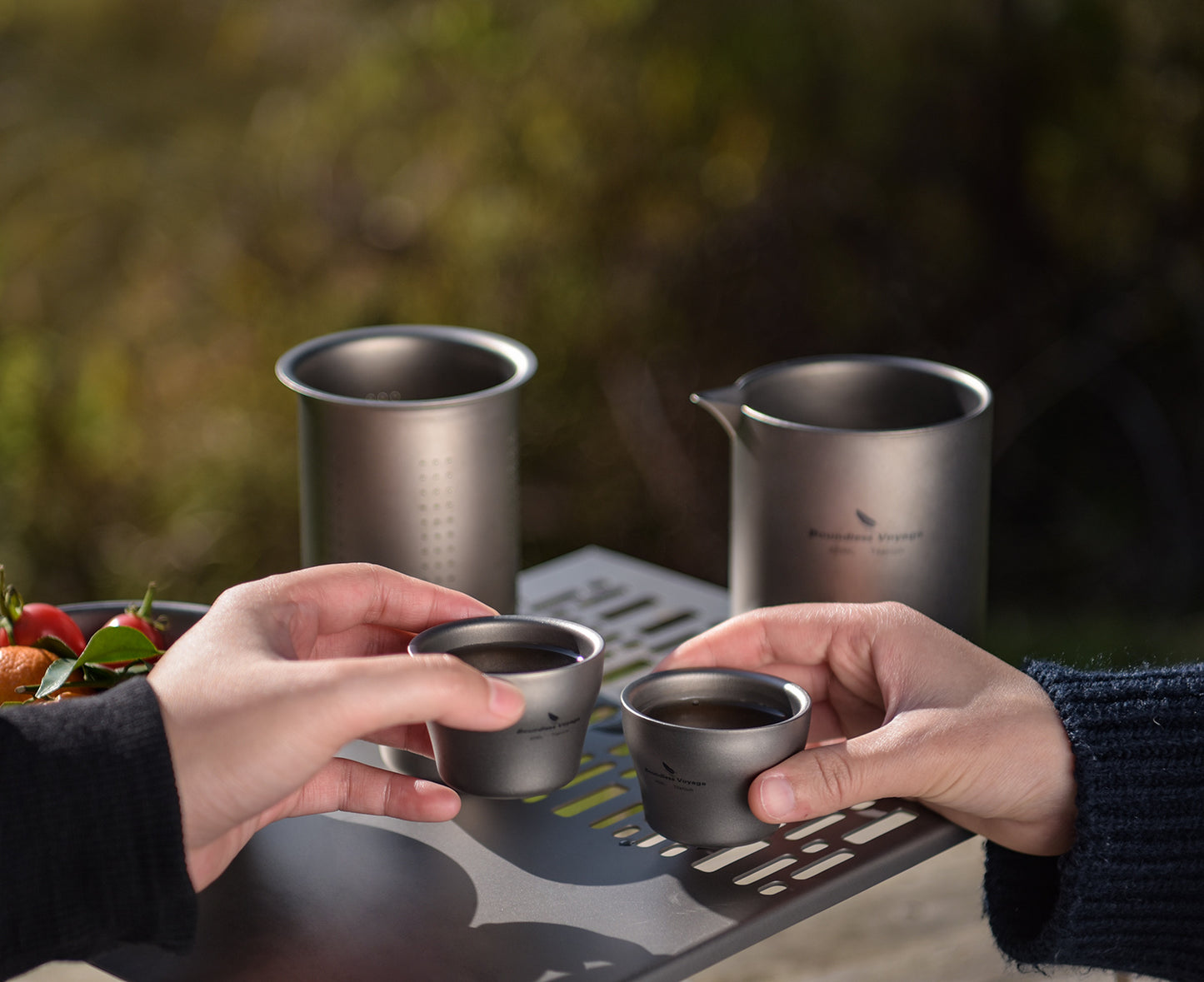 Boundless Voyage 400ml Titanium Double-Layer Tea Set | Insulated Teapot with 4pcs 40ml Anti-Scald Cups | Lightweight 168g Travel Tea Maker for Camping