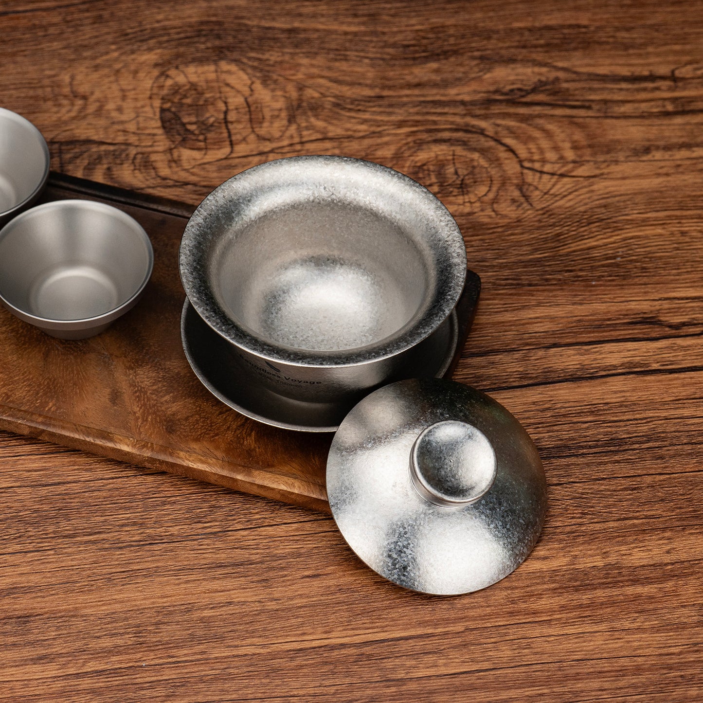 Boundless Voyage 130ml Crystallized Titanium Gaiwan Set | Ultralight 121g Chinese Kung Fu Tea Bowl | Double-Walled Anti-Scald Teacup with Lid & Saucer