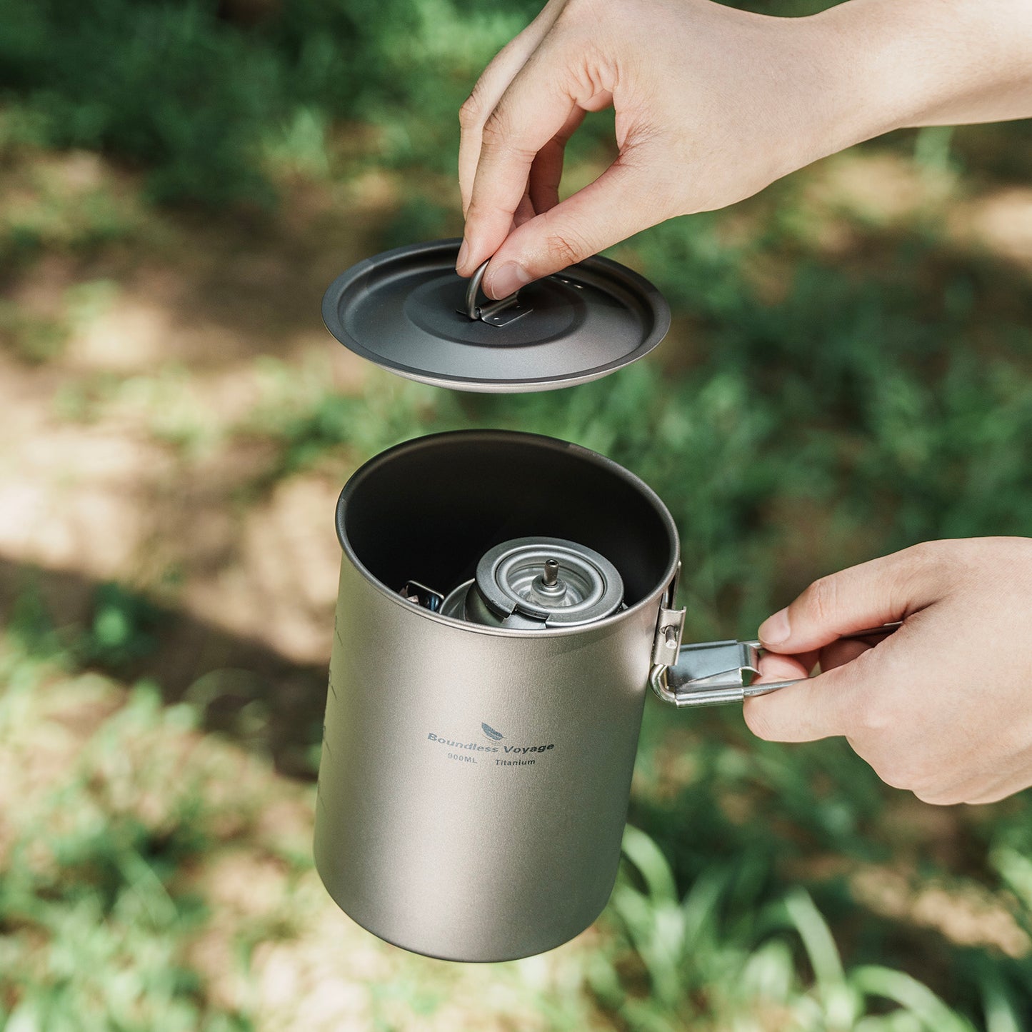 Boundless Voyage Outdoor Camping Titanium Pot Bowl Cup with Lid Folding Handle Hiking Picnic Water Rice Food 900ml