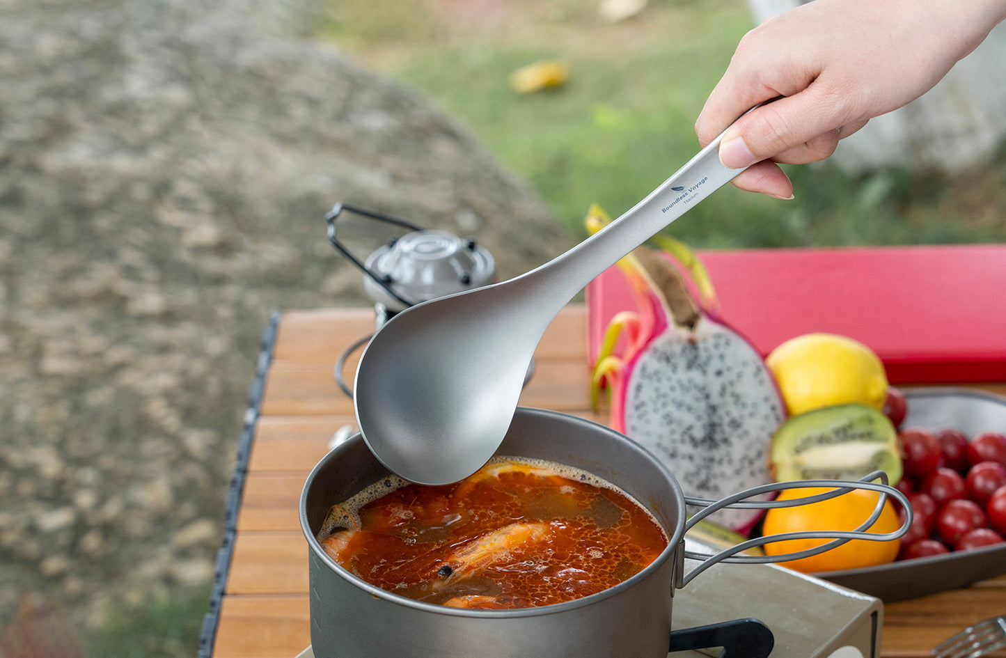 Boundless Voyage Titanium Serving Spoon 21.5cm – Large Ultralight Cooking Spoon for Camping, Outdoor Kitchen & Food Serving