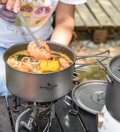 Boundless Voyage Lightweight 1400ml Titanium Pot Outdoor Portable Cooking Set hiking Backpacking Pot for Hiking Trekking Picnic Fishing Mountaineering