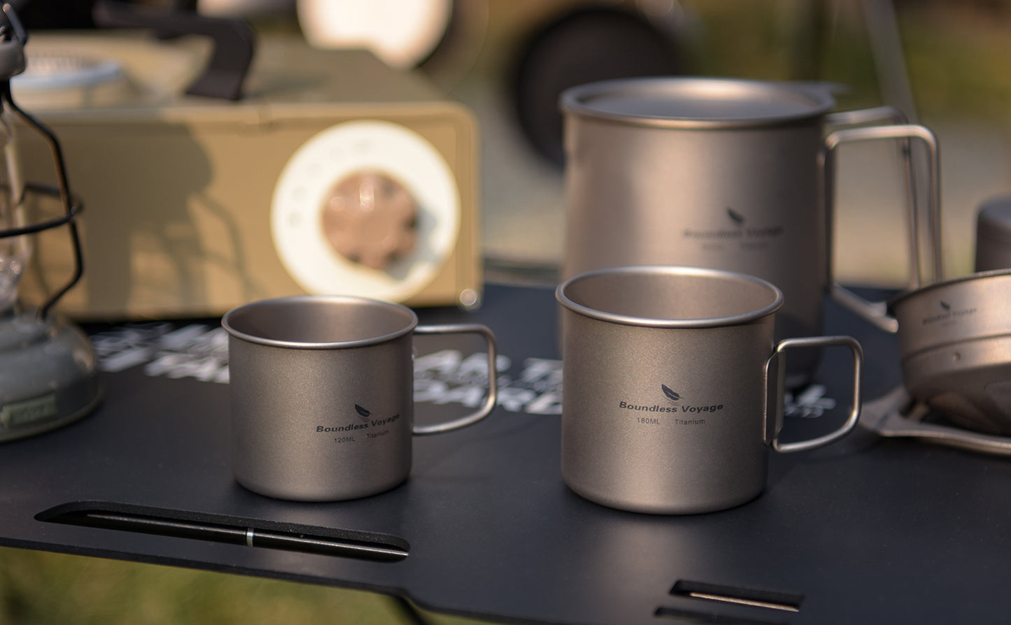 Boundless Voyage Ultralight Titanium Cup | 120ml / 180ml Portable Tea & Wine Mug | Premium Metal Drinking Glass for Camping, Coffee & Outdoor Spirits