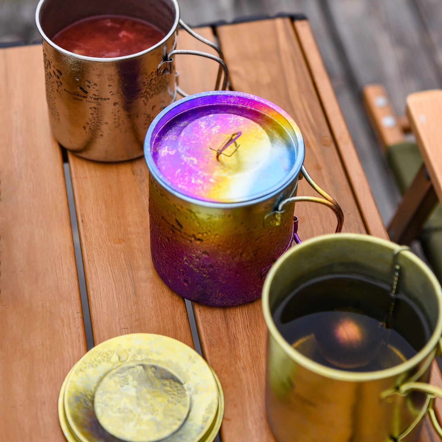 Boundless Voyage 450ml Titanium Colorful Camping Mug – Ultralight Foldable-Handle Cup for Water, Coffee & Tea Outdoors