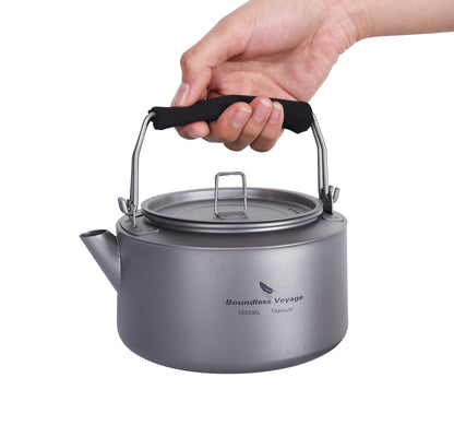 Titanium 1L Kettle with Folding Handle Filter Ultralight Big Capacity Pot For Outdoor Camping
