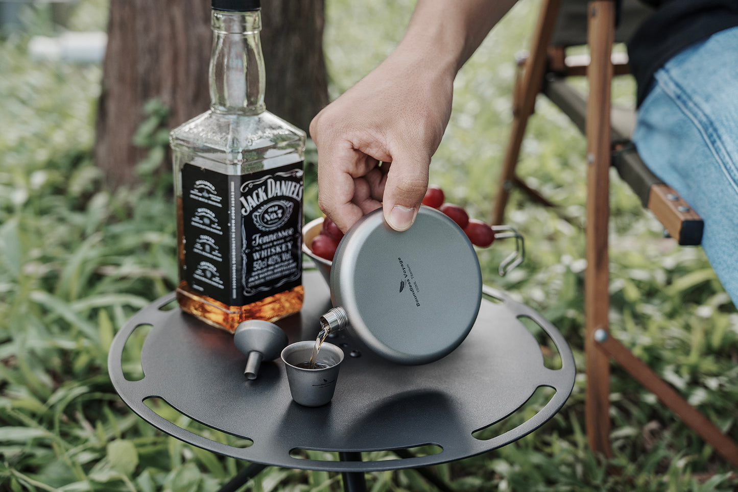 Boundless Voyage 150ml Titanium Hip Flask Set with Funnel & Shot Cup – Ultralight TA1 Titanium Whiskey Flask, Leakproof Pocket Liquor Bottle for Camping, Travel & Gifts