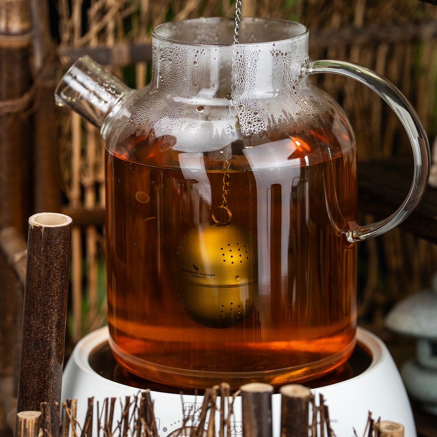 Boundless Voyage Titanium Tea Ball Infuser  Ultralight Tea Strainer with Extended Chain for Loose Tea  Spices