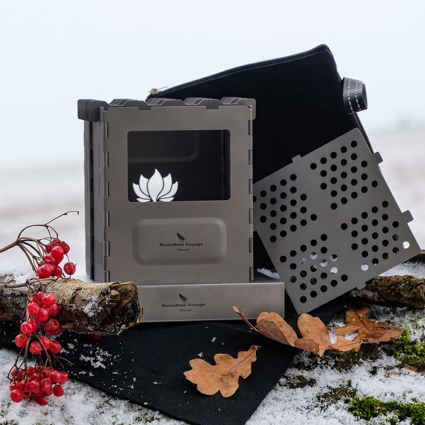 Boundless Voyage Titanium Folding Wood Stove – Ultralight Camping Charcoal Burner with Pot Stand