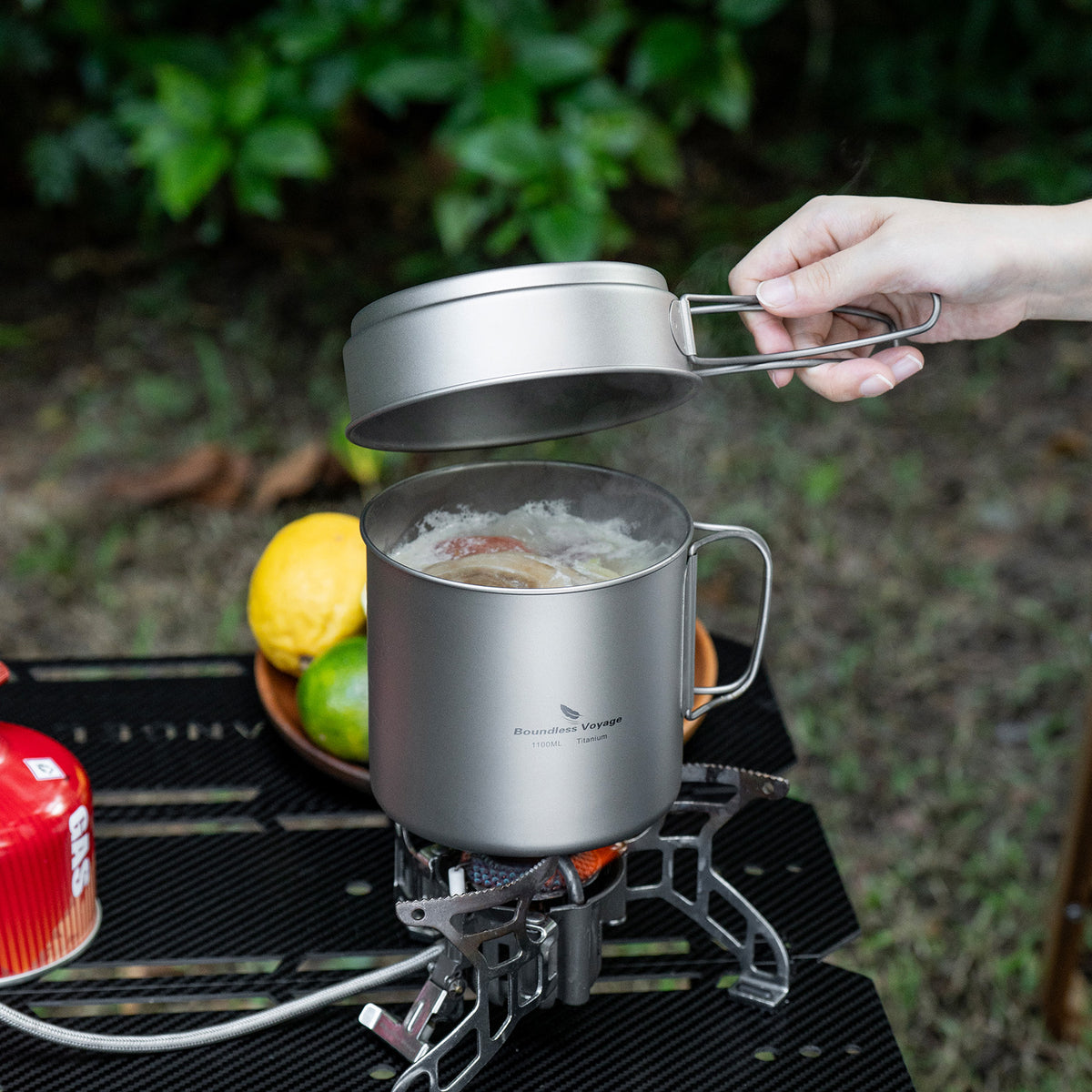 Boundless Voyage Titanium Pot & Pan Set with Folding Handles – Ultralight Camping Cookware Mess Kit for Hiking, Picnic & Outdoor Tableware
