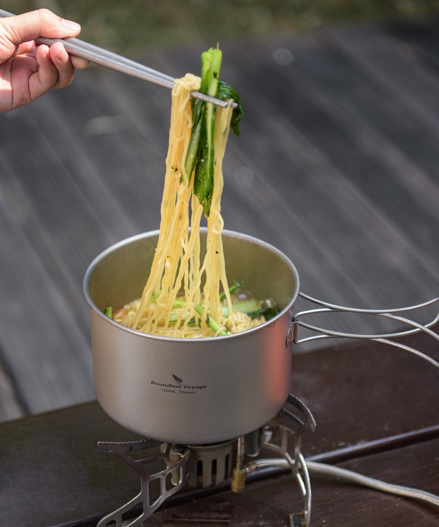 Boundless Voyage Titanium Pot & Frying Pan Set 1200ml – Ultralight Camping Cookware, Nesting TA1 Titanium Cooking Set for Backpacking, Hiking & Outdoor Cooking