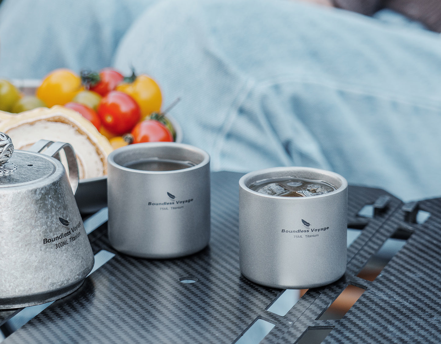 Boundless Voyage Titanium Double-wall Mug Cup Backpacking Portable Camping Cup 75ml Lightweight Heat Resistant Coffee Mug Tea Cup with Storage Bag for Hiking Picnic Travel or Daily Use