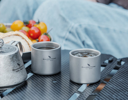 Boundless Voyage Titanium Double-wall Mug Cup Backpacking Portable Camping Cup 75ml Lightweight Heat Resistant Coffee Mug Tea Cup with Storage Bag for Hiking Picnic Travel or Daily Use