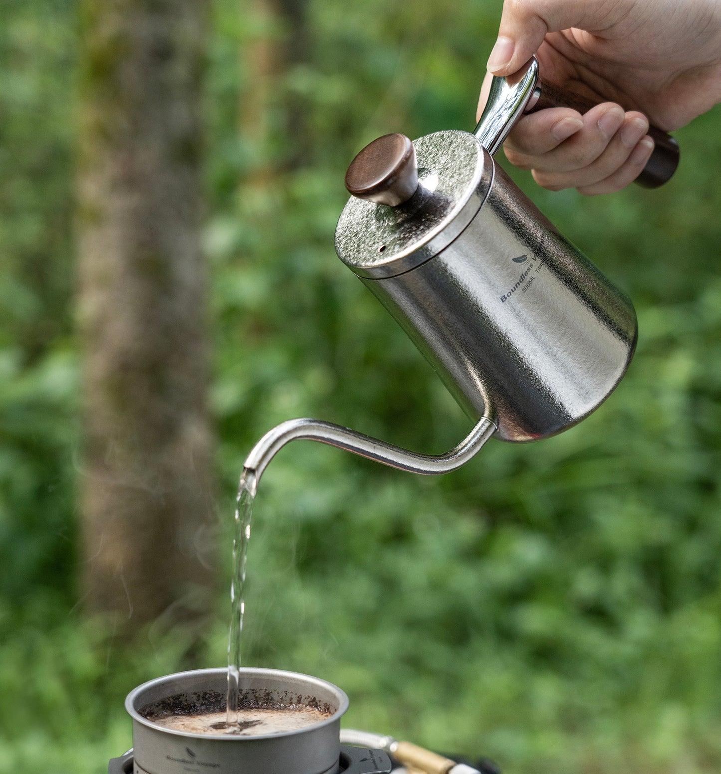 Boundless Voyage 300ml Titanium Pour-Over Coffee Kettle – Ultralight with Beech Wood Handle for Home, Office & Camping