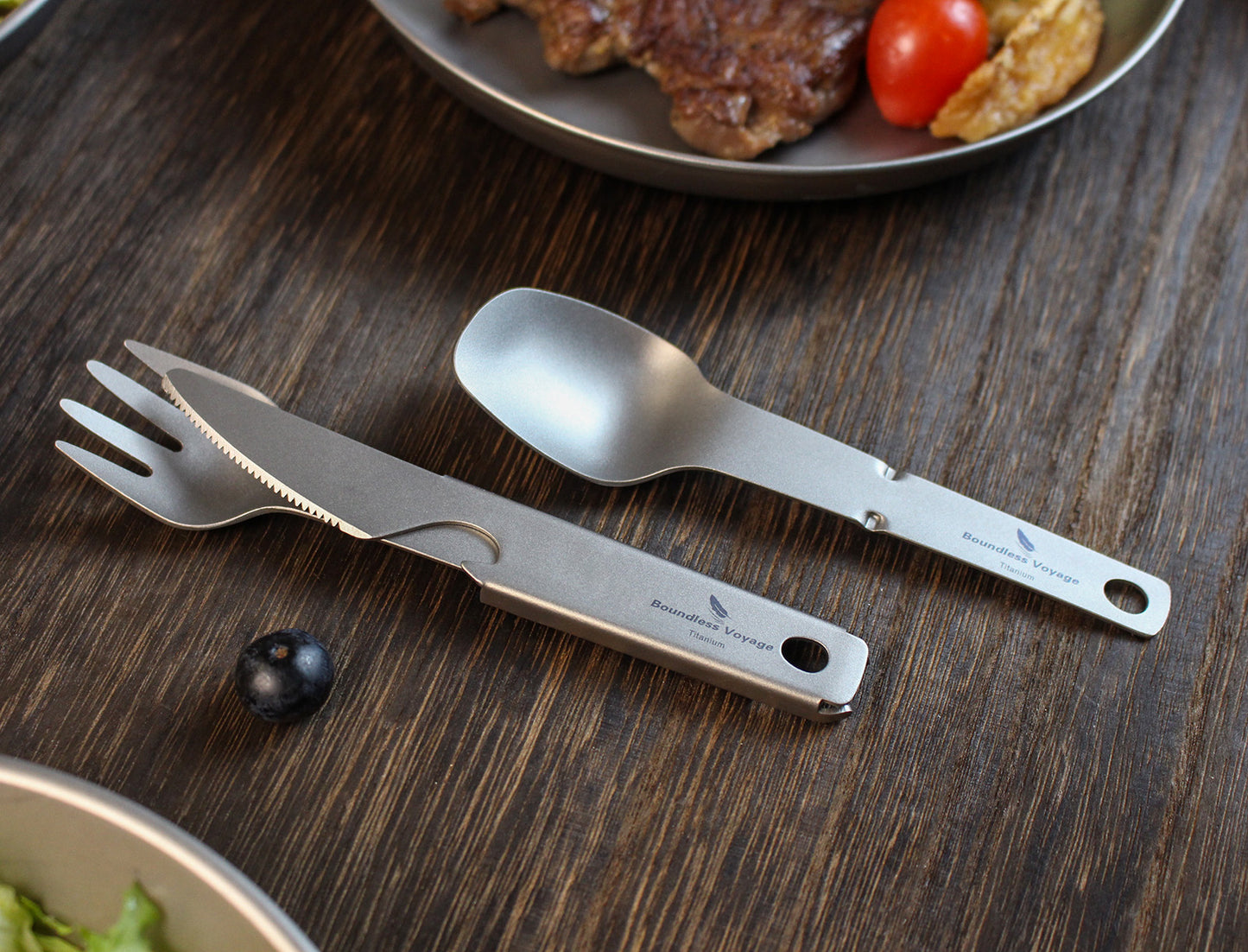 Boundless Voyage Titanium Cutlery Set – Ultralight Camping Knife Fork Spoon Set with Bottle Opener for Travel & Outdoor Use