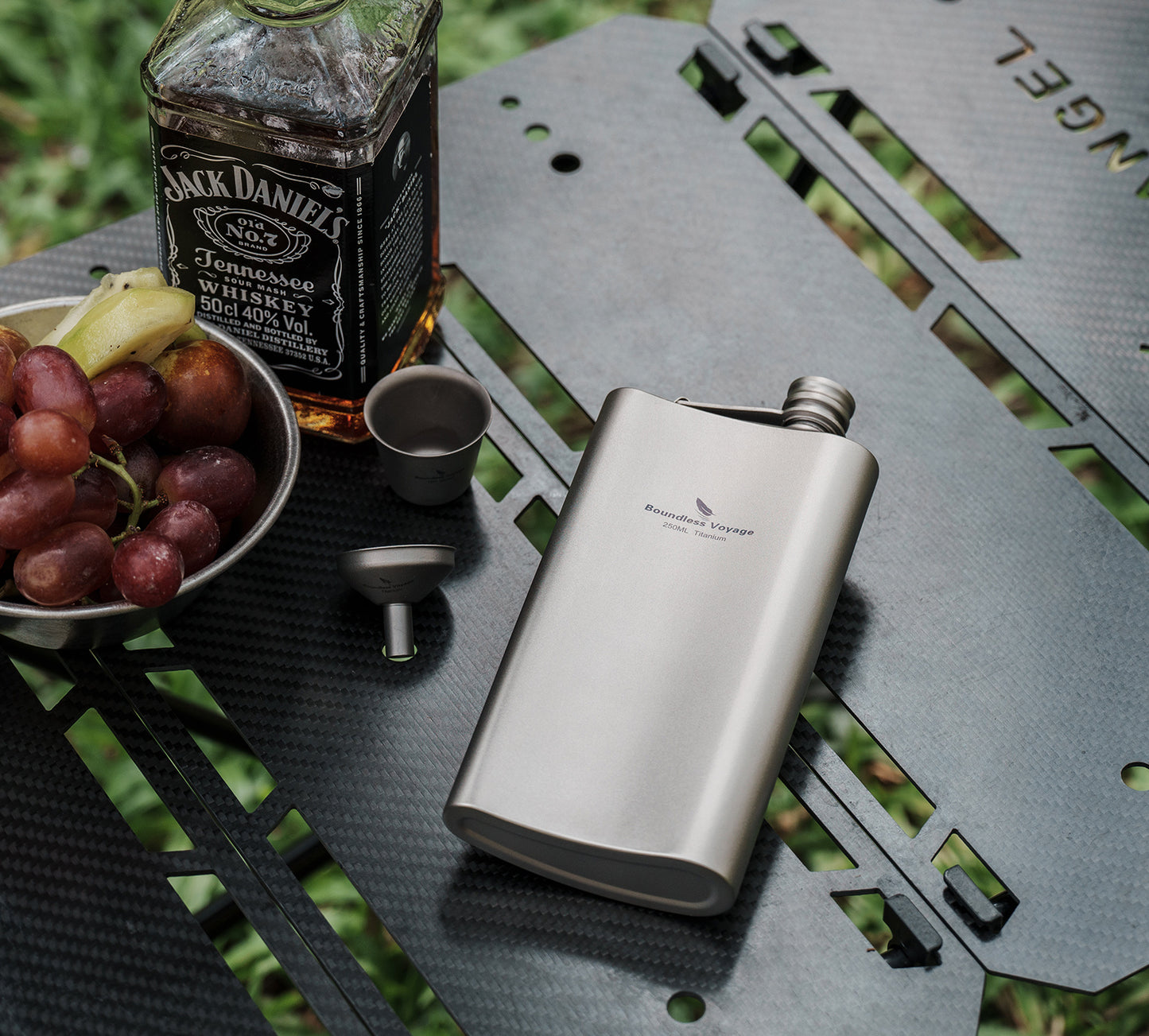 Boundless Voyage 250ml Titanium Hip Flask | Ultralight 8.5oz Pocket Whiskey Bottle | Leakproof & Non-Metallic Taste Liquor Flask for Camping, Hiking, EDC & Travel& Non-Metallic Taste Liquor Flask for Camping, Hiking & Travel Gift Set