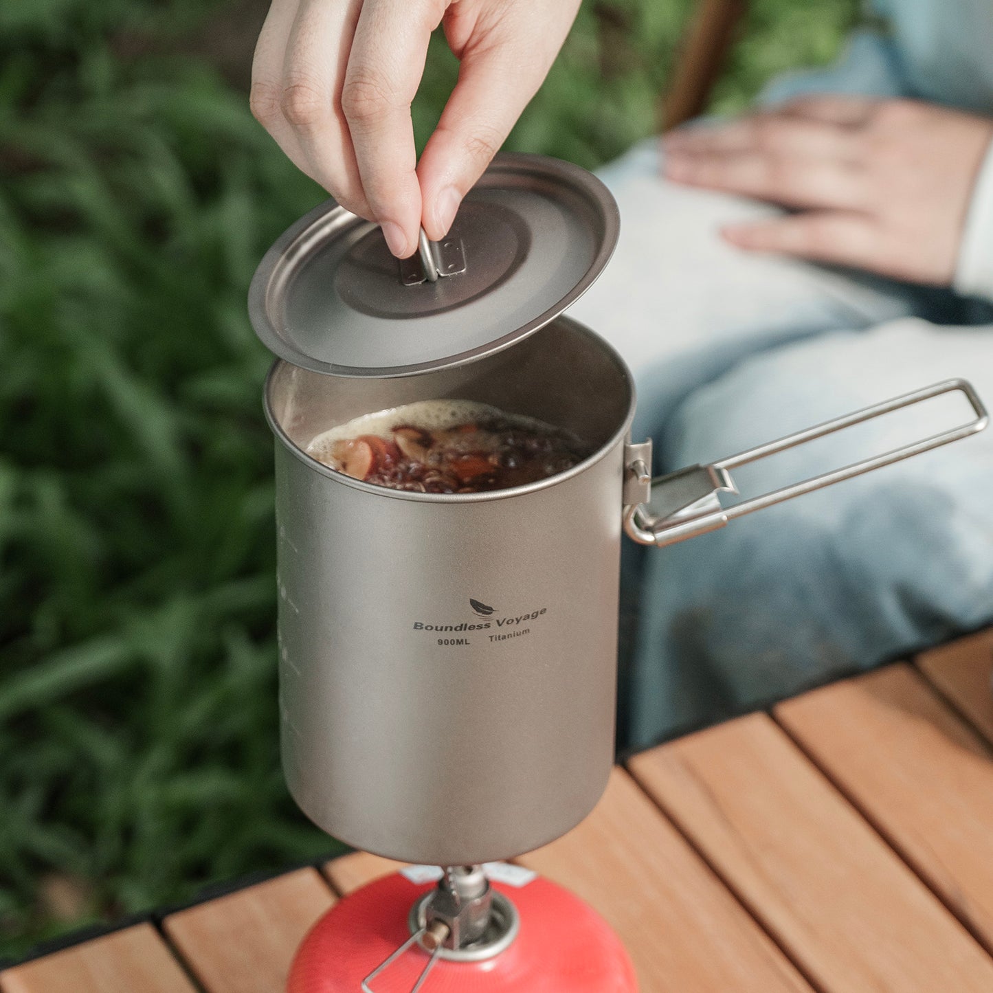 Boundless Voyage Outdoor Camping Titanium Pot Bowl Cup with Lid Folding Handle Hiking Picnic Water Rice Food 900ml